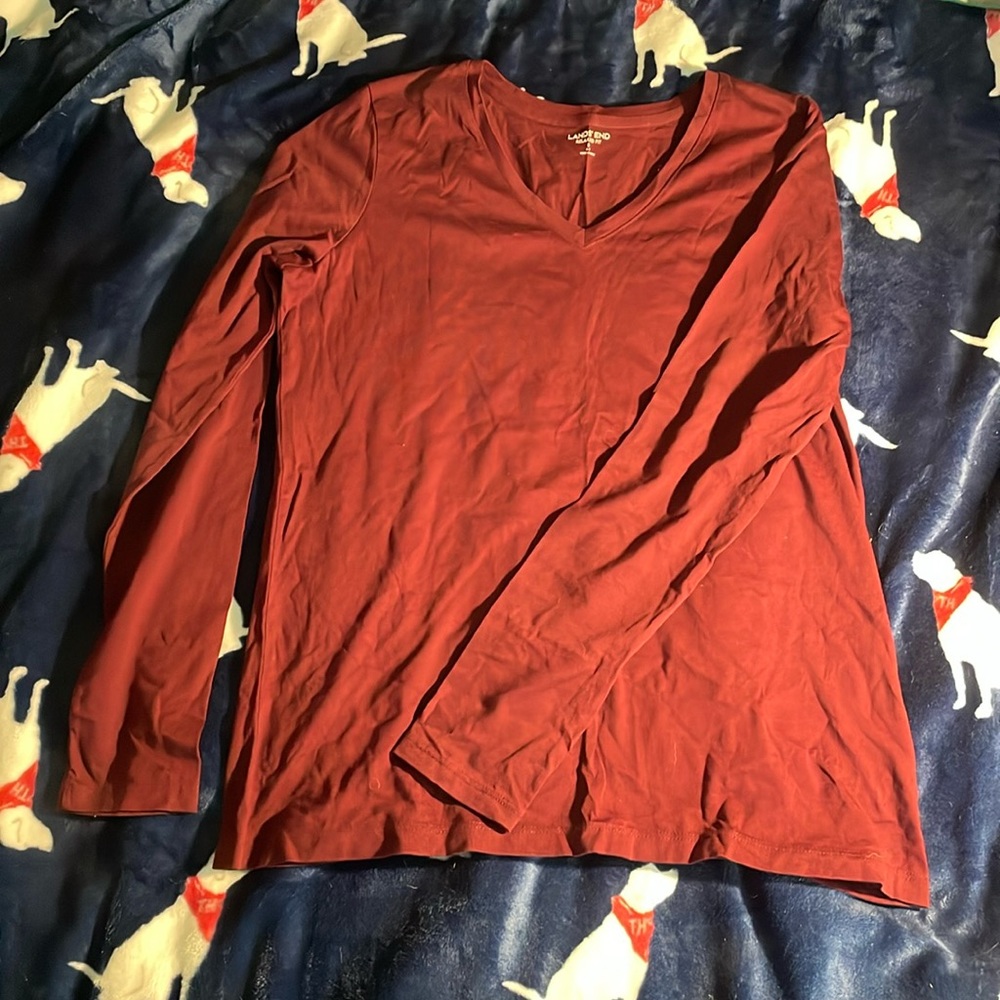 Women’s maroon long sleeve v-neck t-shirt Lands’ End